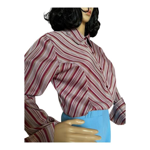 Vintage 70's Retro stripped bouse dagger collar large fold back cuffs size large - Picture 5 of 12